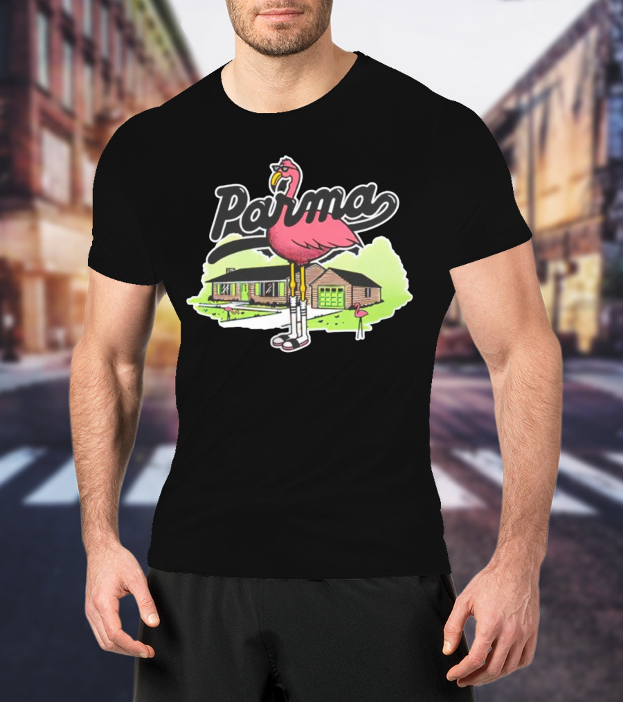 Parma Flamingo In Suburban Neighborhood Scene T-Shirt