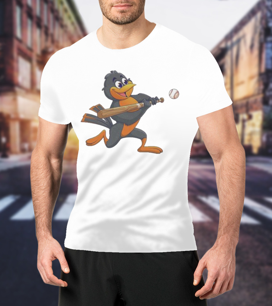 Baltimore Orioles Bird Bat Baseball Swing T-Shirt