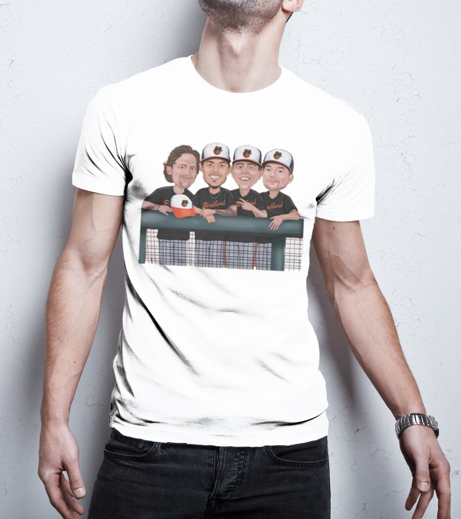 Dugout Boys Birdland Baltimore Orioles Players Cartoon Caricature T-Shirt