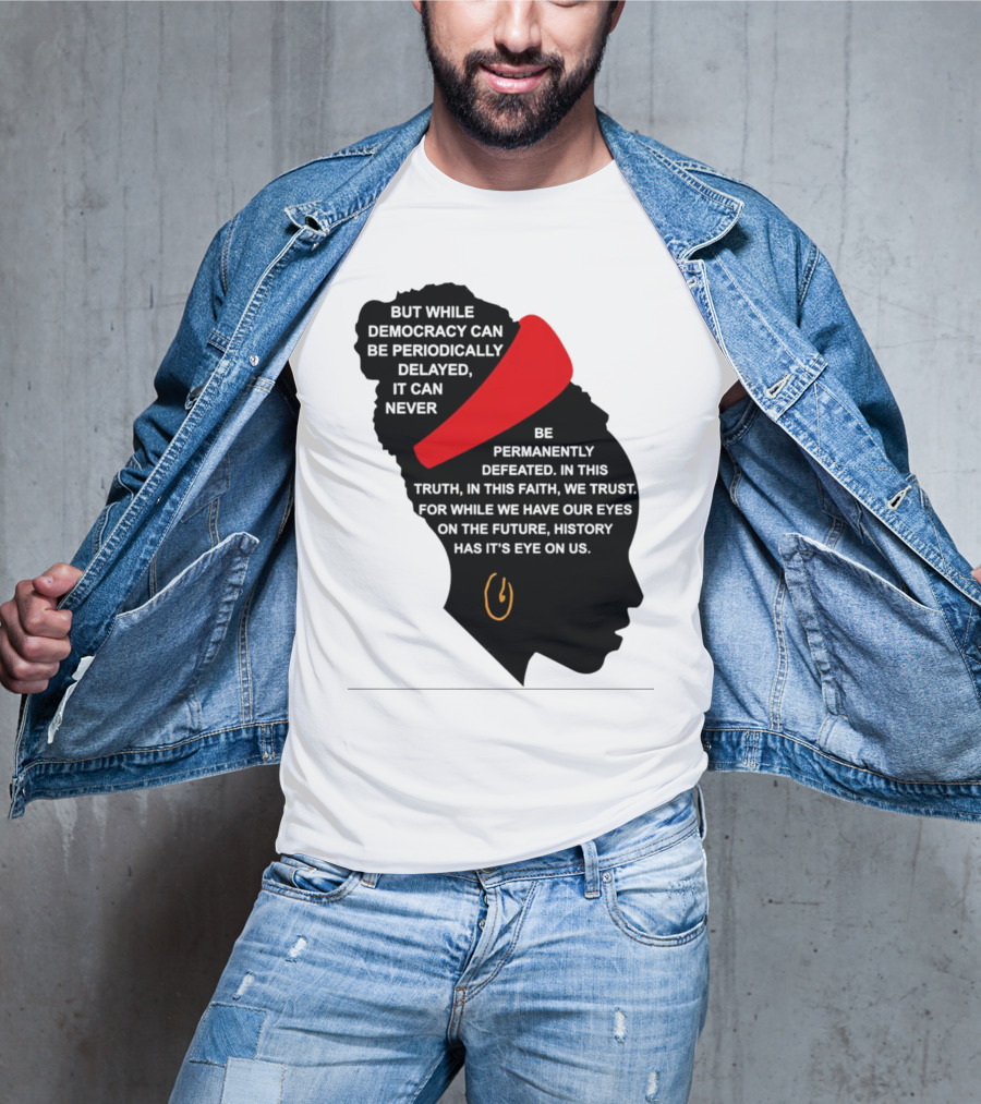 Amanda Gorman Democracy Periodically Delayed Never Permanently Defeated Silhouette With Red Headband T-Shirt
