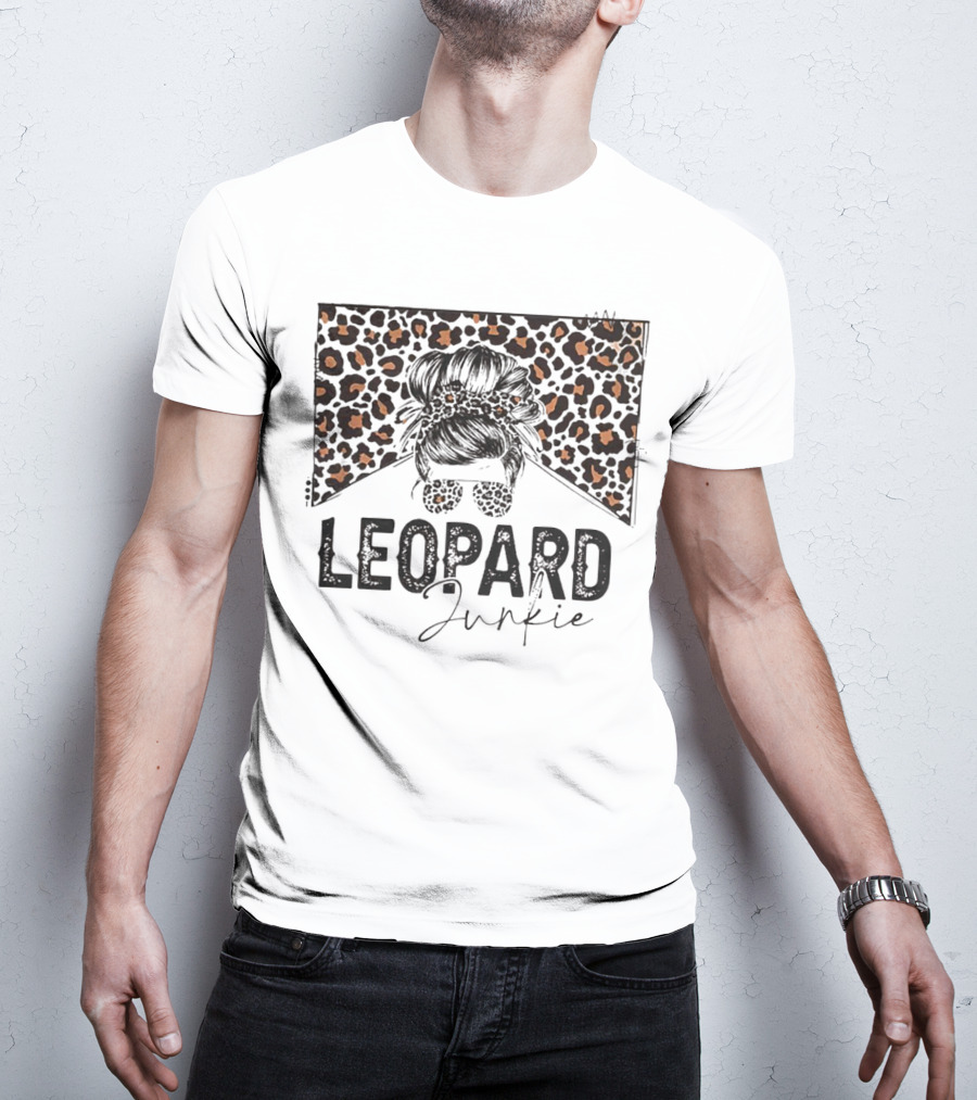 Leopard Junkie Messy Bun With Leopard Print Bow And Sunglasses T-Shirt