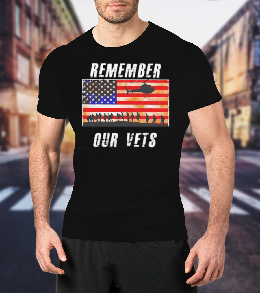 Vietnam Veterans Remember Our Vets Memorial Day American Flag Helicopter T-Shirt