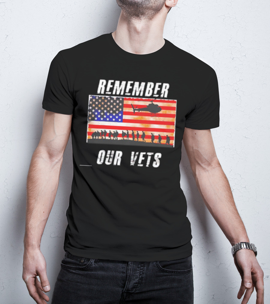 Vietnam Veterans Remember Our Vets Memorial Day American Flag Helicopter T-Shirt