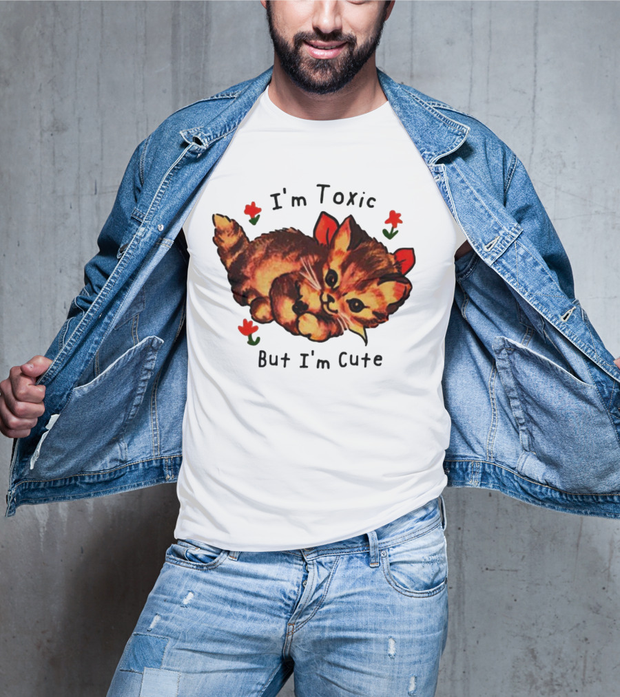 I'm Toxic But I'm Cute Cat With Flowers T-Shirt