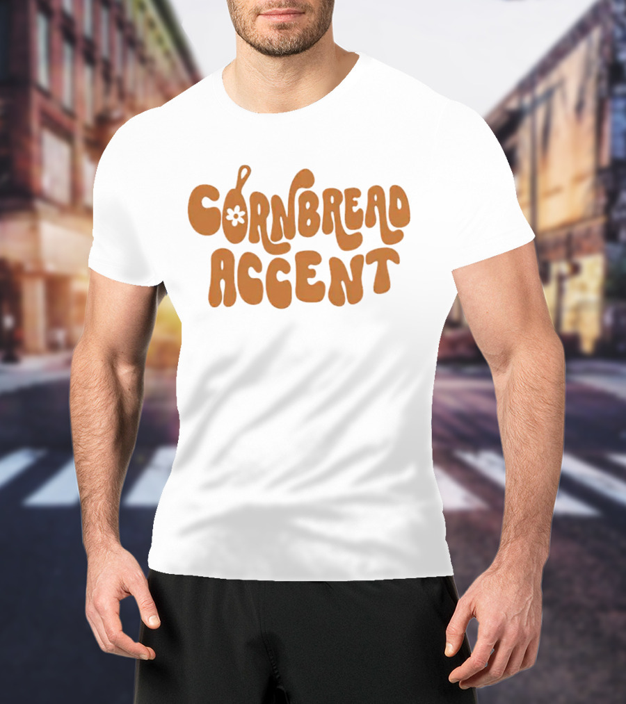 CORNBREAD ACCENT Retro Psychedelic Flower Power Text T-Shirt