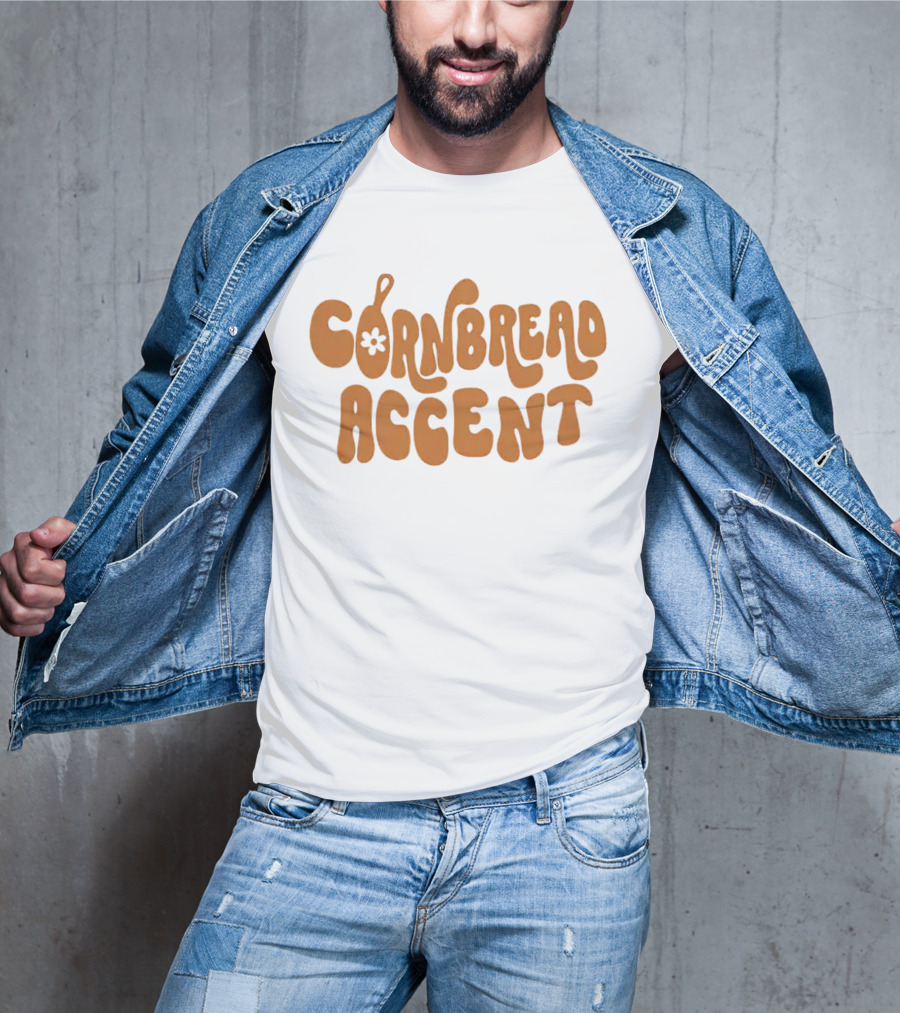 CORNBREAD ACCENT Retro Psychedelic Flower Power Text T-Shirt