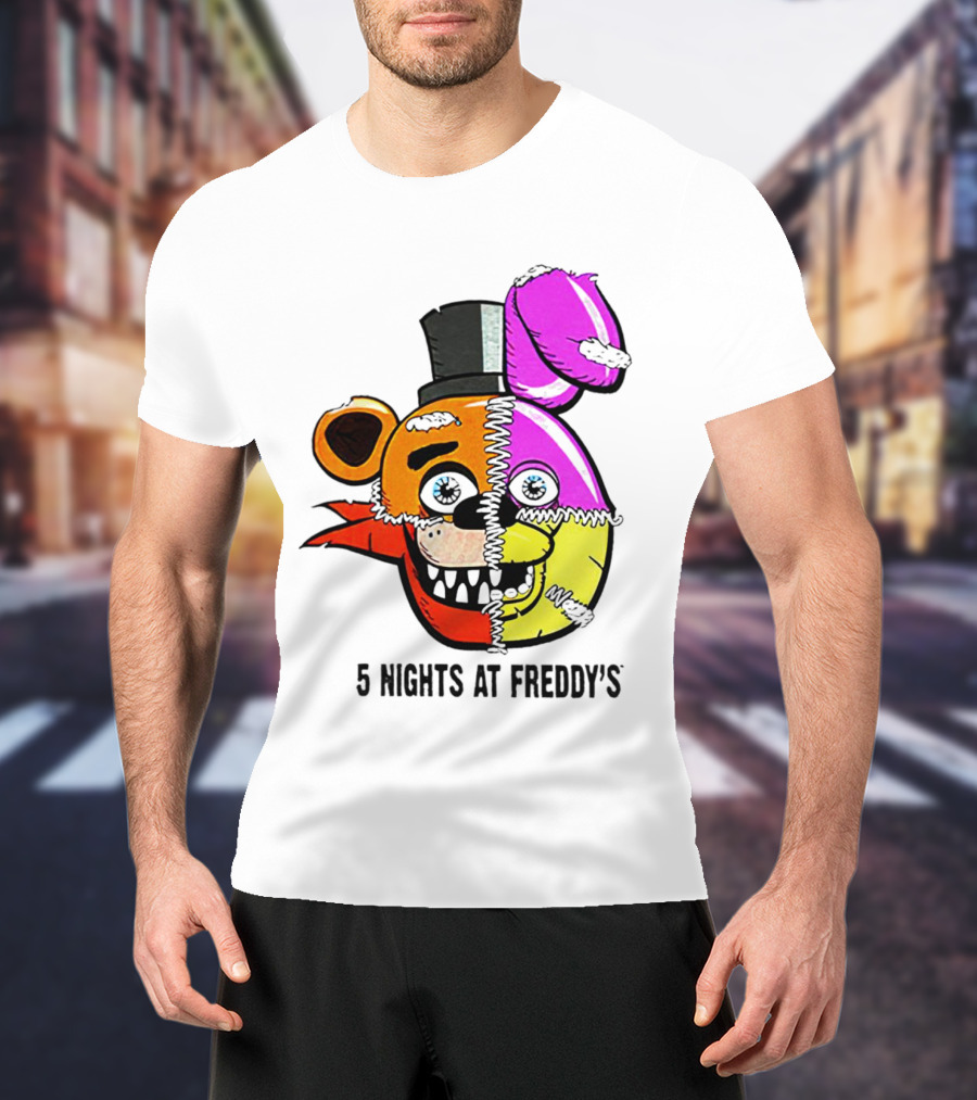 Five Nights At Freddy's Colorful Split Face Patchwork Freddy And Bonnie T-Shirt