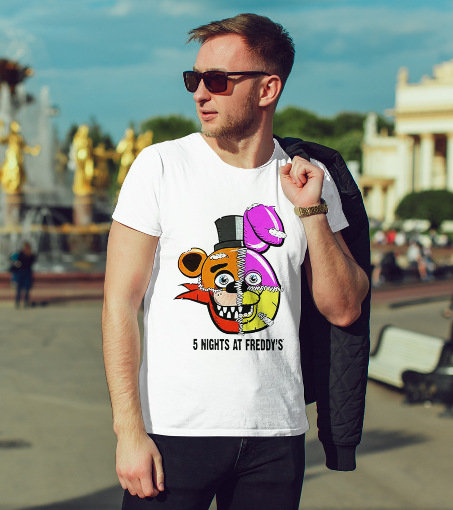 Five Nights At Freddy's Colorful Split Face Patchwork Freddy And Bonnie T-Shirt