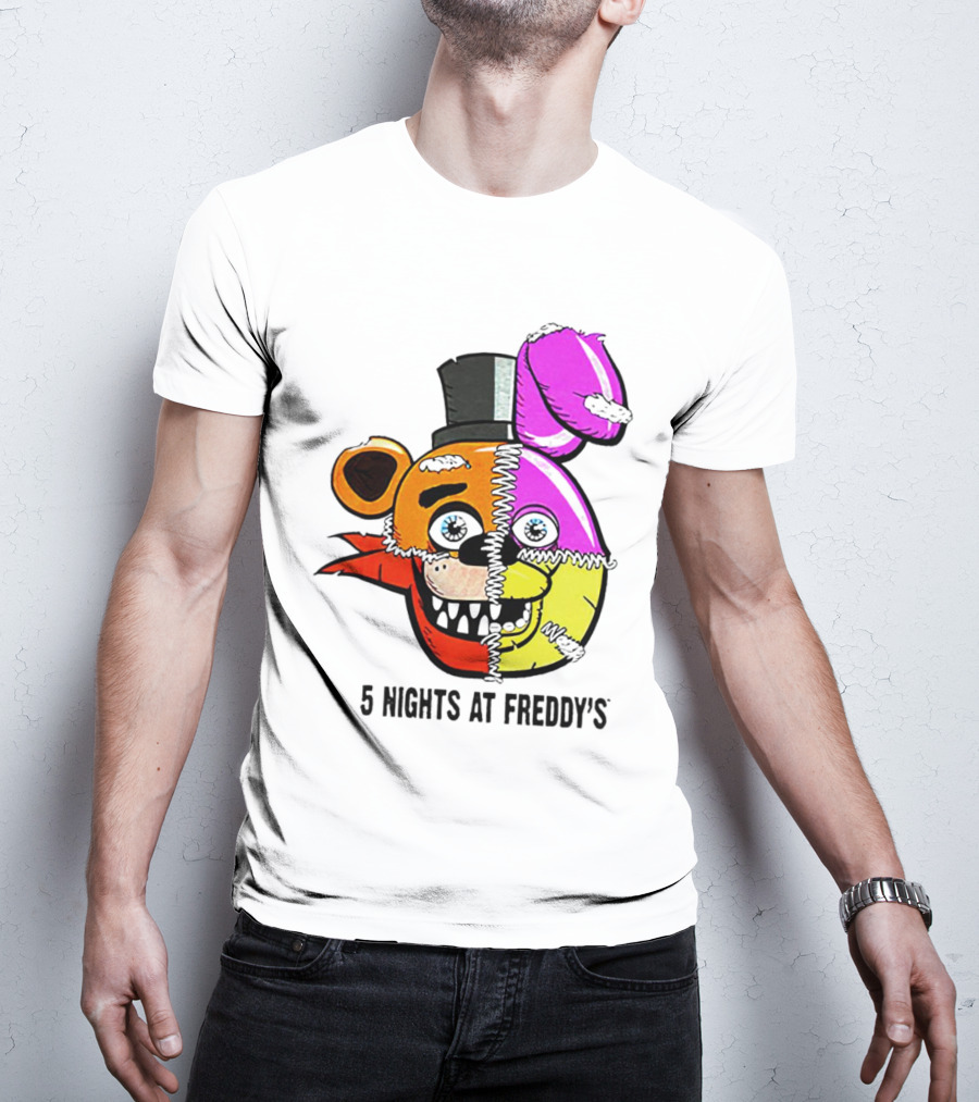 Five Nights At Freddy's Colorful Split Face Patchwork Freddy And Bonnie T-Shirt
