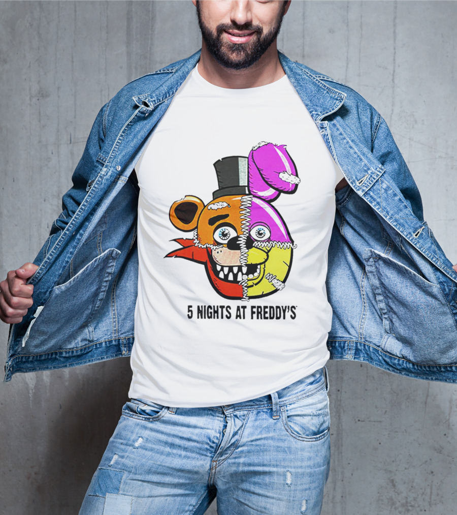 Five Nights At Freddy's Colorful Split Face Patchwork Freddy And Bonnie T-Shirt