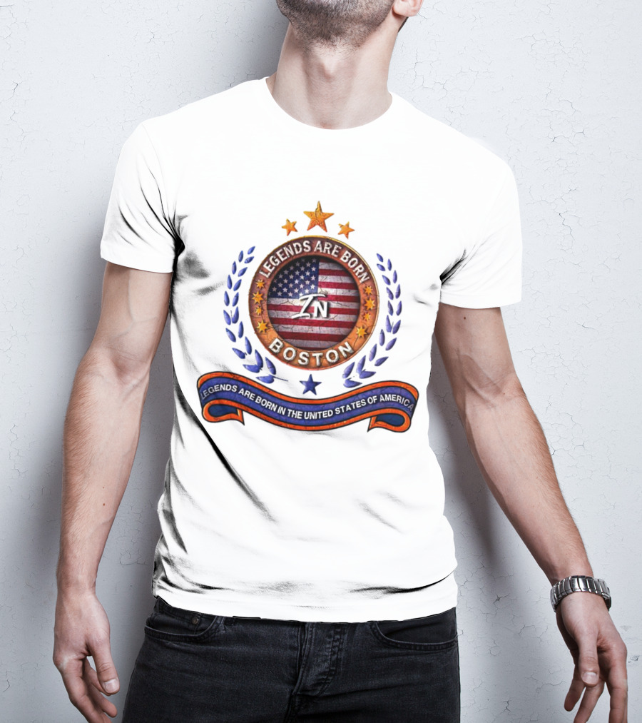 Legends Are Born Boston Massachusetts USA Flag ZN Iconic Stars And Blue Laurel Wreath T-Shirt