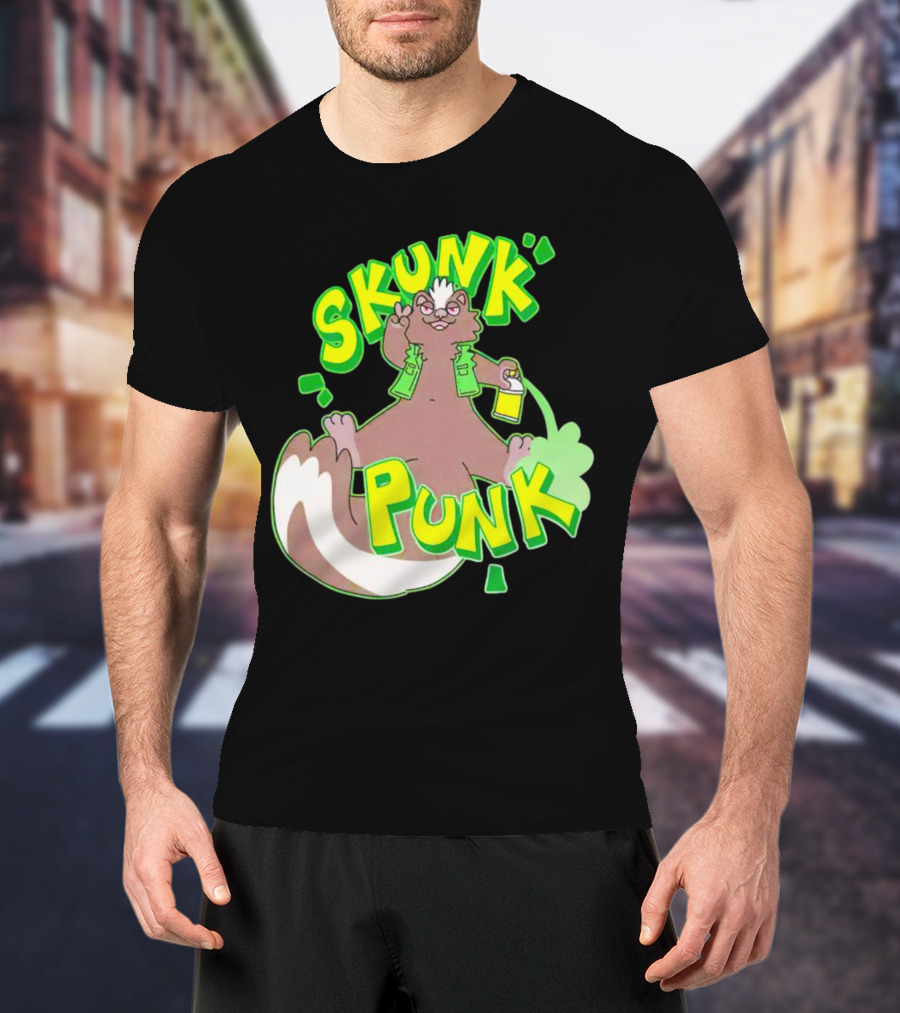 SKUNK PUNK Green Vest Peace Sign Paint Can T-Shirt