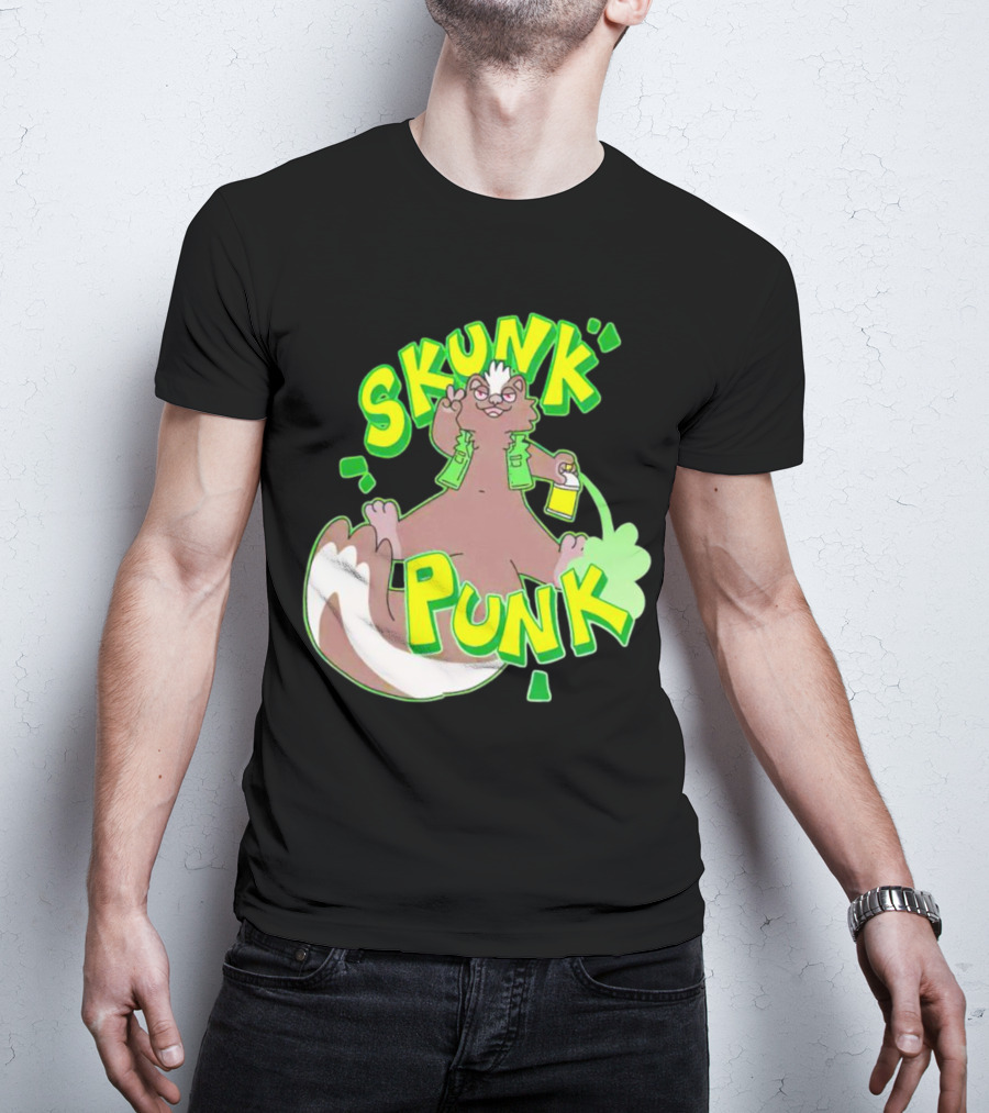 SKUNK PUNK Green Vest Peace Sign Paint Can T-Shirt