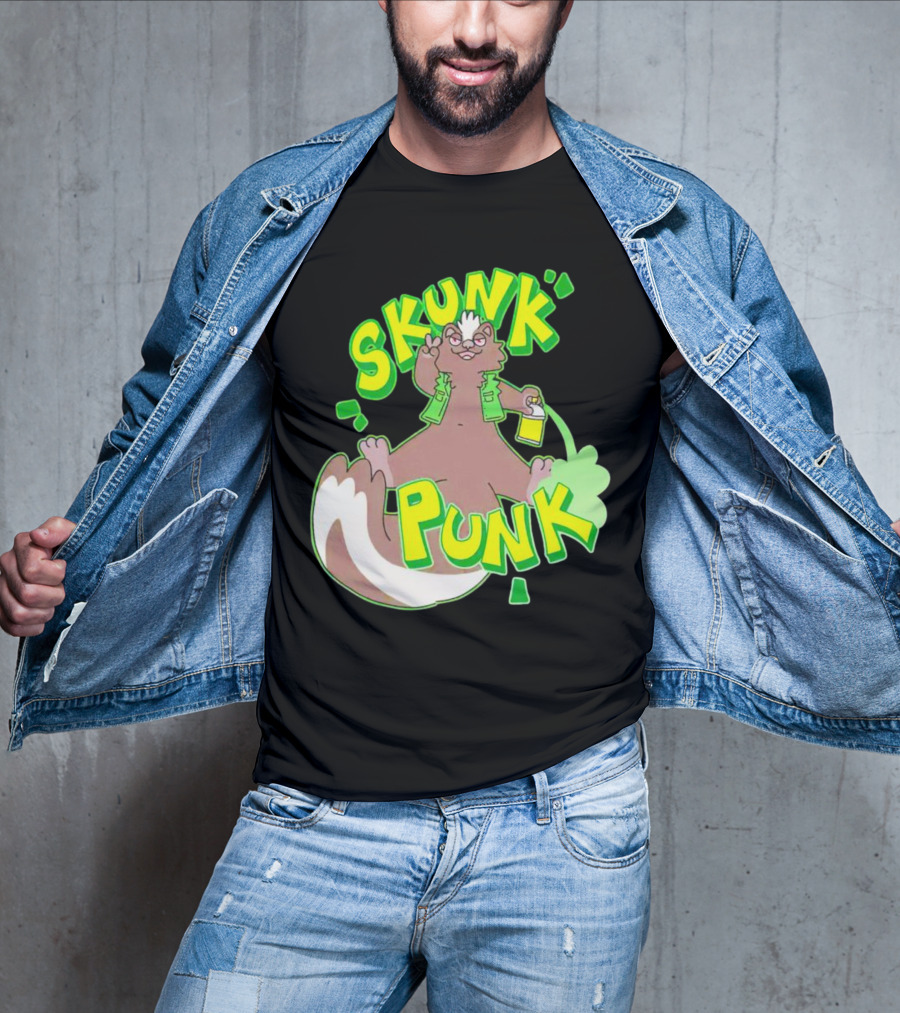 SKUNK PUNK Green Vest Peace Sign Paint Can T-Shirt