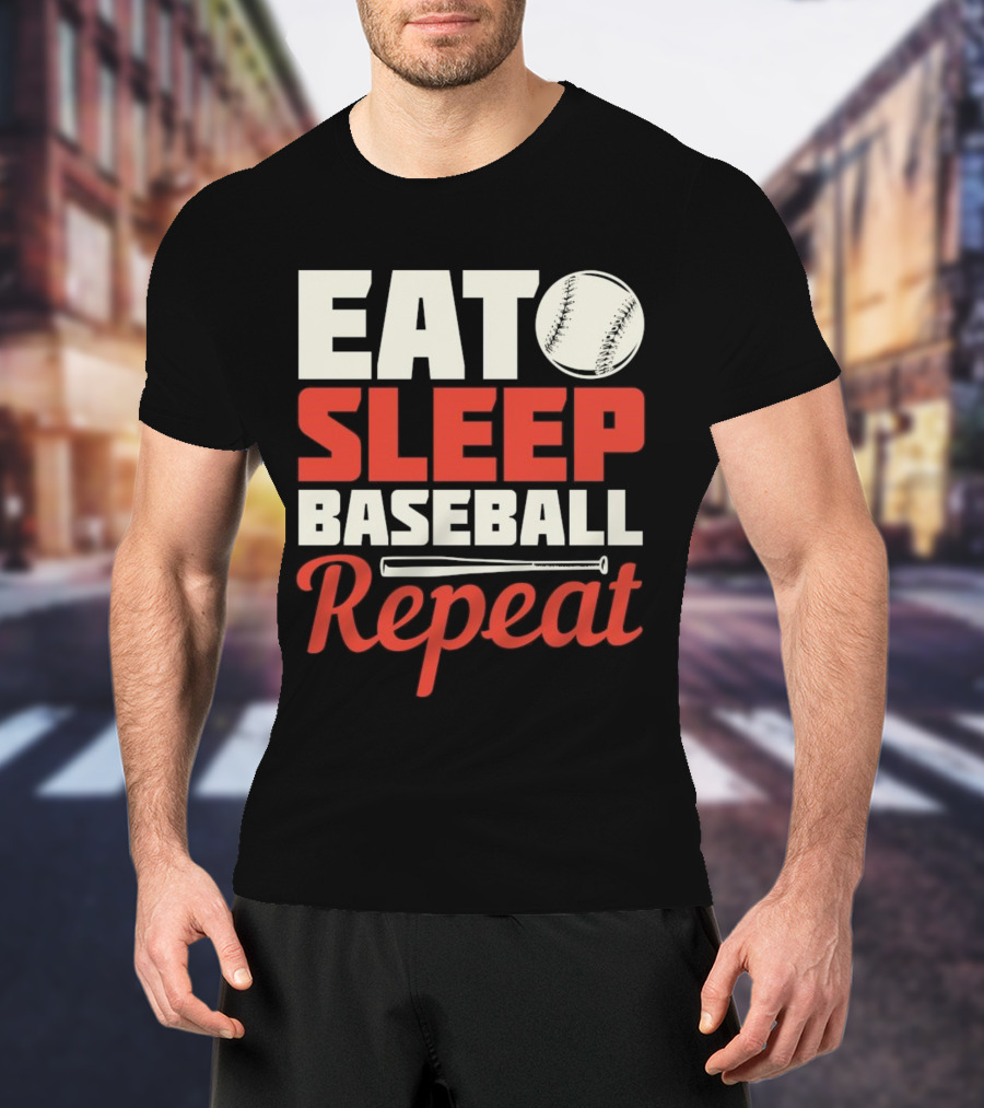 Eat Sleep Baseball Repeat Ball Bat Iconic Sports Cycle T-Shirt