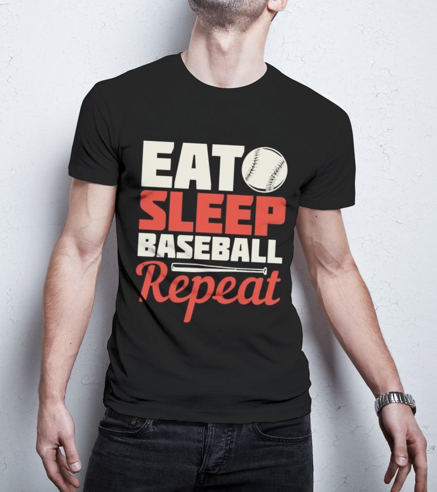 Eat Sleep Baseball Repeat Ball Bat Iconic Sports Cycle T-Shirt