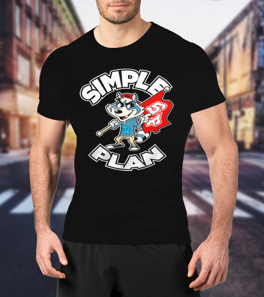Simple Plan Raccoon Mascot Holding Red Flag T-Shirt