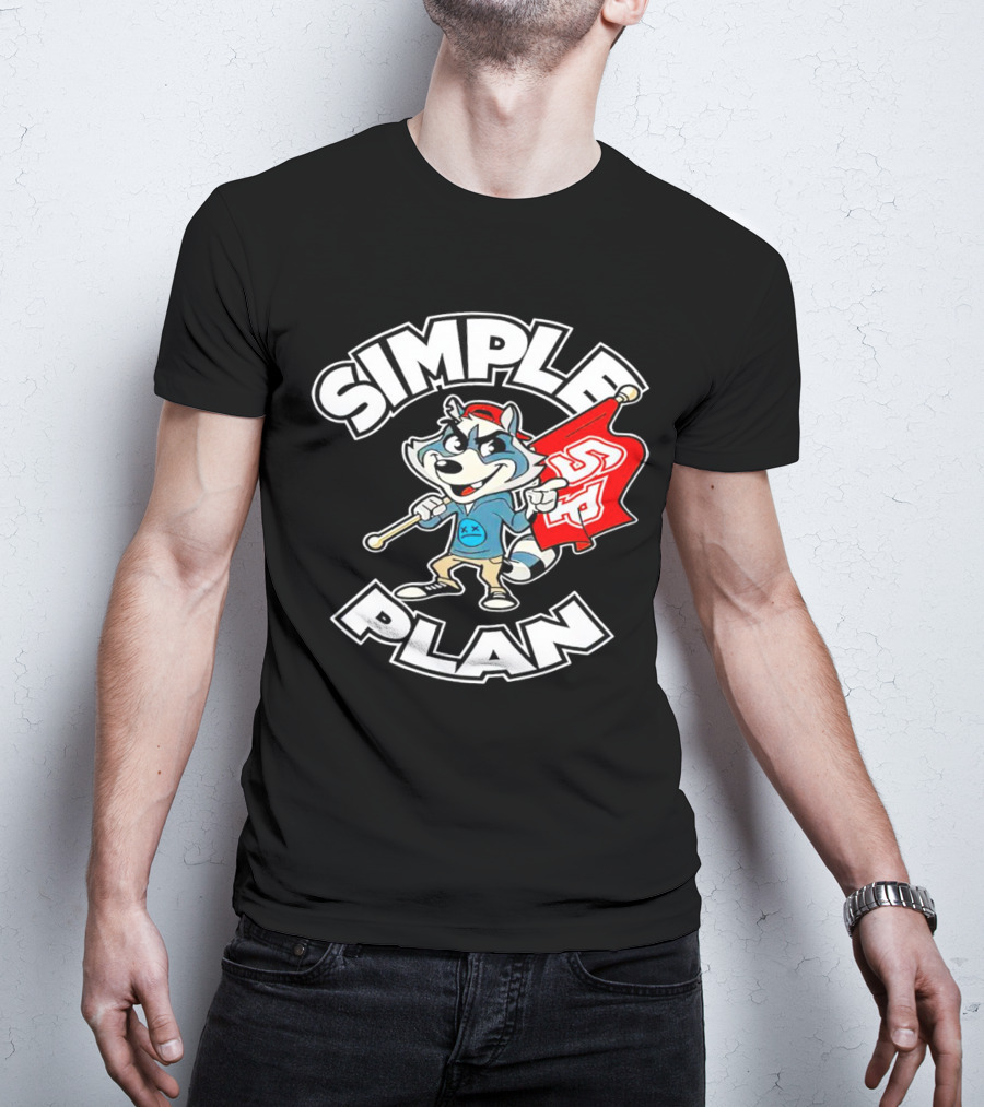 Simple Plan Raccoon Mascot Holding Red Flag T-Shirt