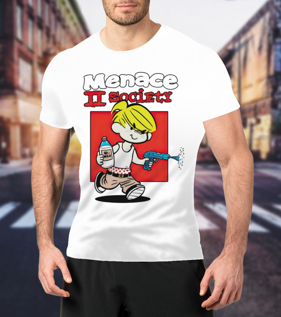 Menace II Society Cartoon Character With Squirt Gun And Milk T-Shirt