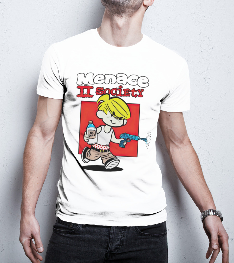 Menace II Society Cartoon Character With Squirt Gun And Milk T-Shirt