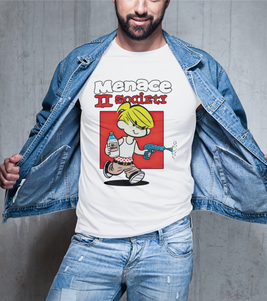 Menace II Society Cartoon Character With Squirt Gun And Milk T-Shirt