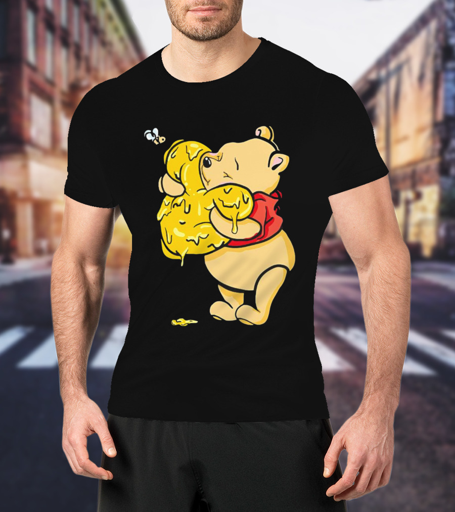 Pooh Bear Hugging Hunny Pot With Bee T-Shirt
