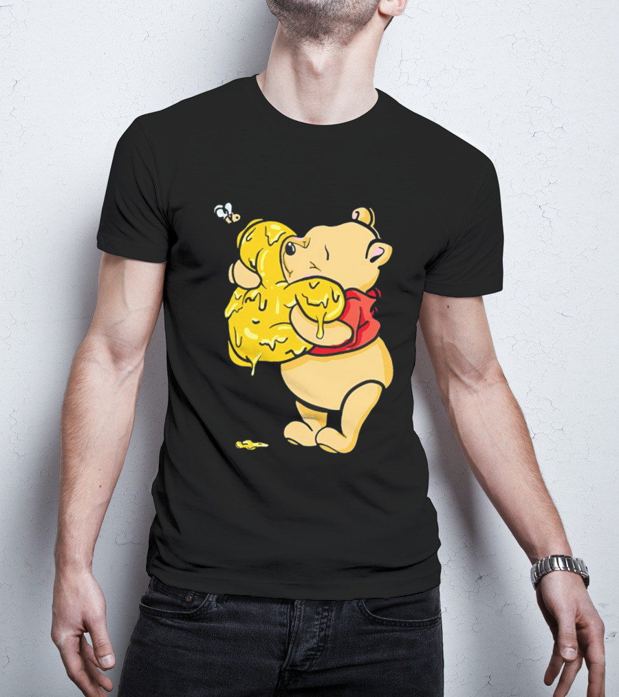 Pooh Bear Hugging Hunny Pot With Bee T-Shirt