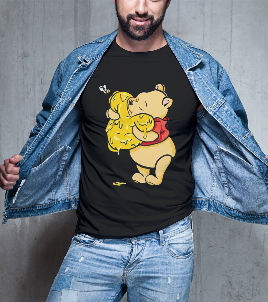 Pooh Bear Hugging Hunny Pot With Bee T-Shirt