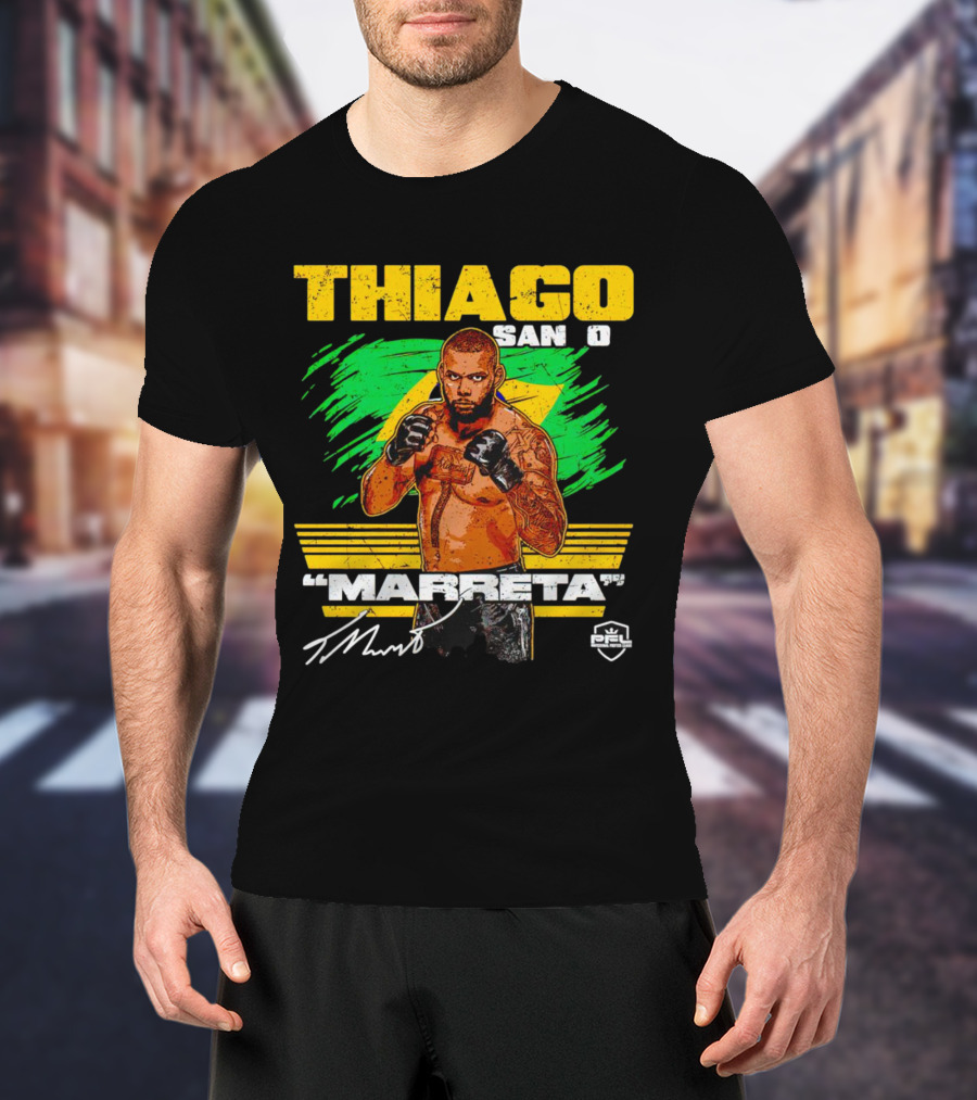 Thiago Santos Marreta PFL Signature MMA Fighter Brazilian Flag Background T-Shirt