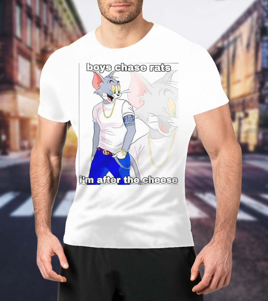 Boys Chase Rats, I'm After The Cheese Cartoon Cat With Gold Chain And Watch T-Shirt