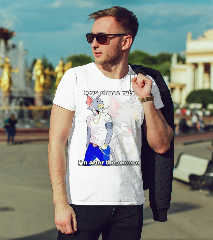 Boys Chase Rats, I'm After The Cheese Cartoon Cat With Gold Chain And Watch T-Shirt