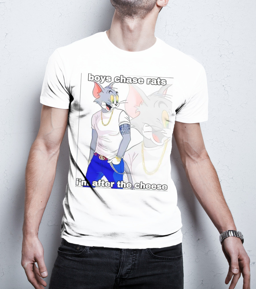Boys Chase Rats, I'm After The Cheese Cartoon Cat With Gold Chain And Watch T-Shirt