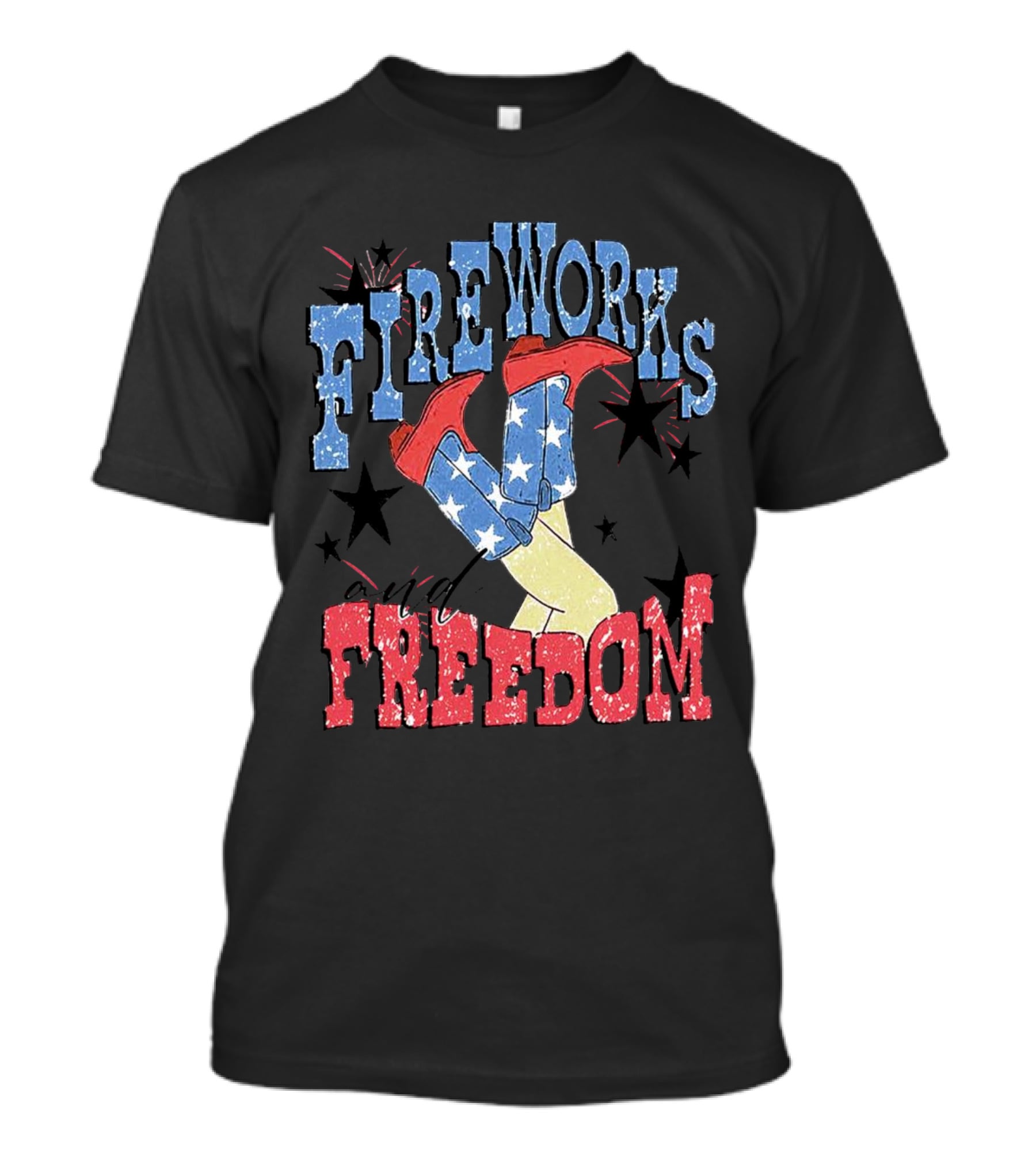 FIREWORKS AND FREEDOM STARS COWGIRL BOOTS T-Shirt
