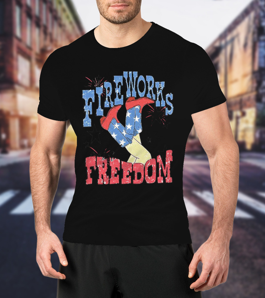 FIREWORKS AND FREEDOM STARS COWGIRL BOOTS T-Shirt