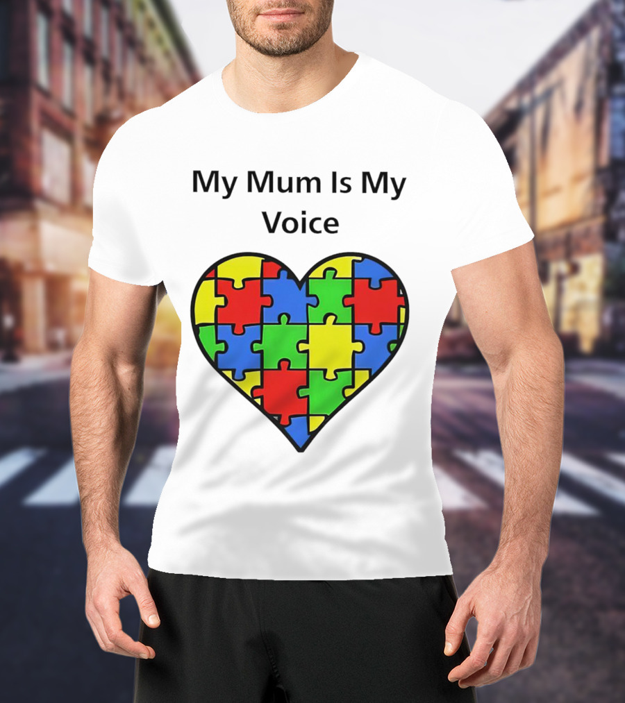 My Mum Is My Voice Heart Puzzle Pieces T-Shirt