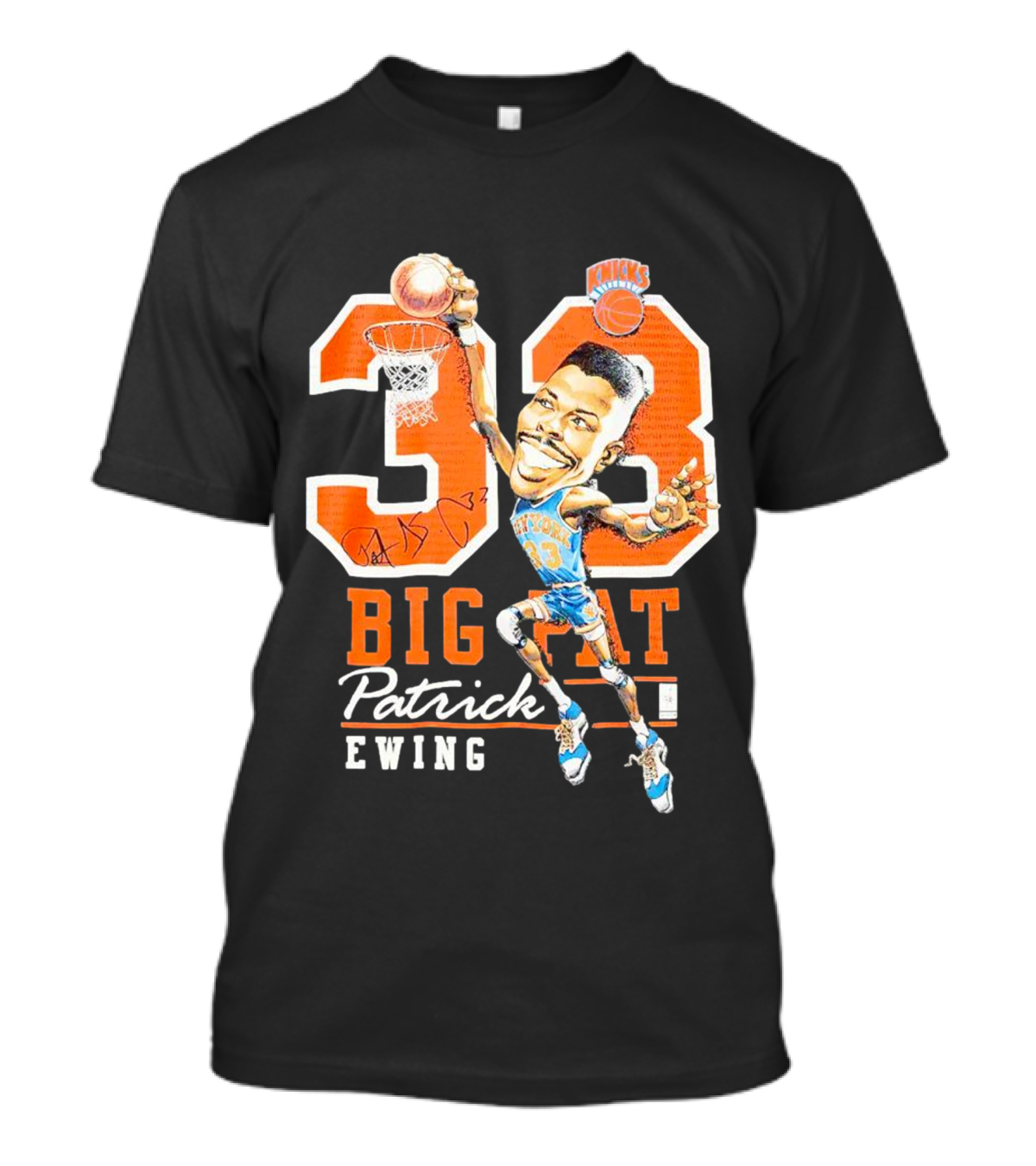 Knicks 33 Big Pat Patrick Ewing Signature Slam Dunk T-Shirt