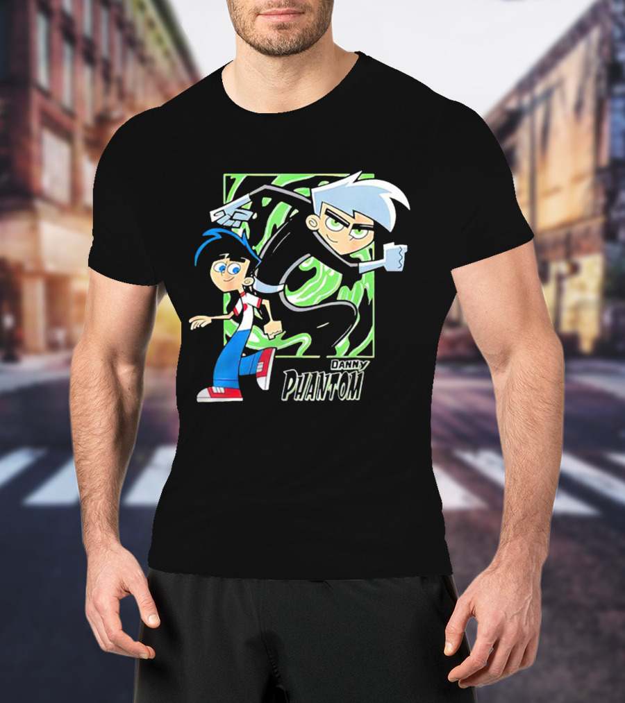 Danny Phantom Cartoon Artwork With Ghostly Green Swirl T-Shirt