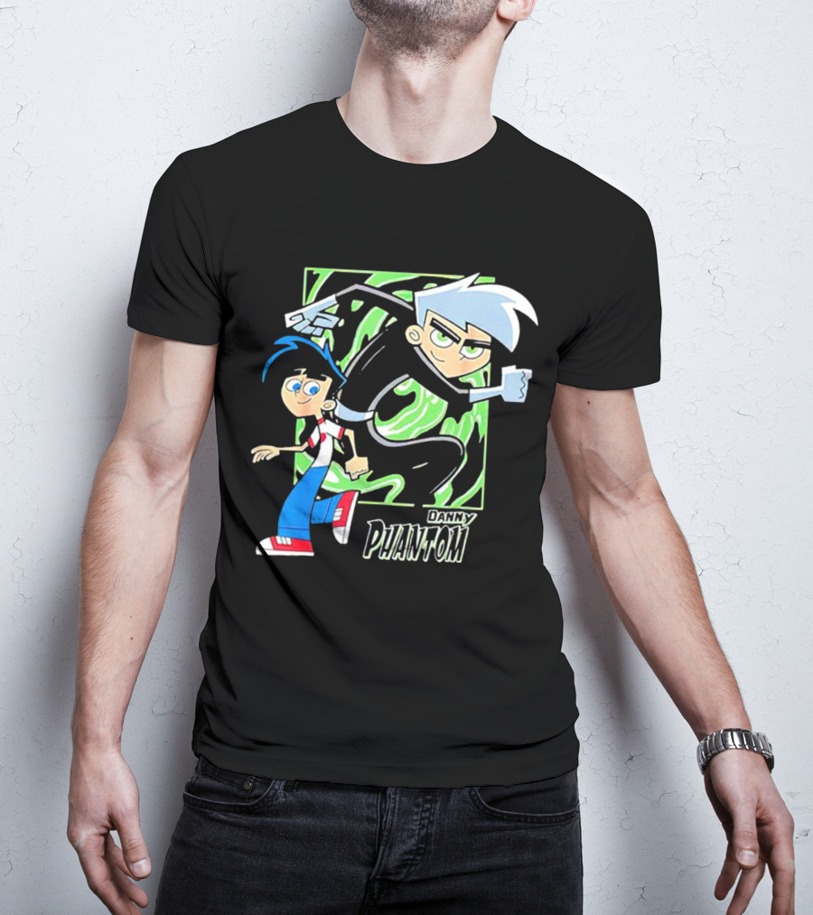 Danny Phantom Cartoon Artwork With Ghostly Green Swirl T-Shirt