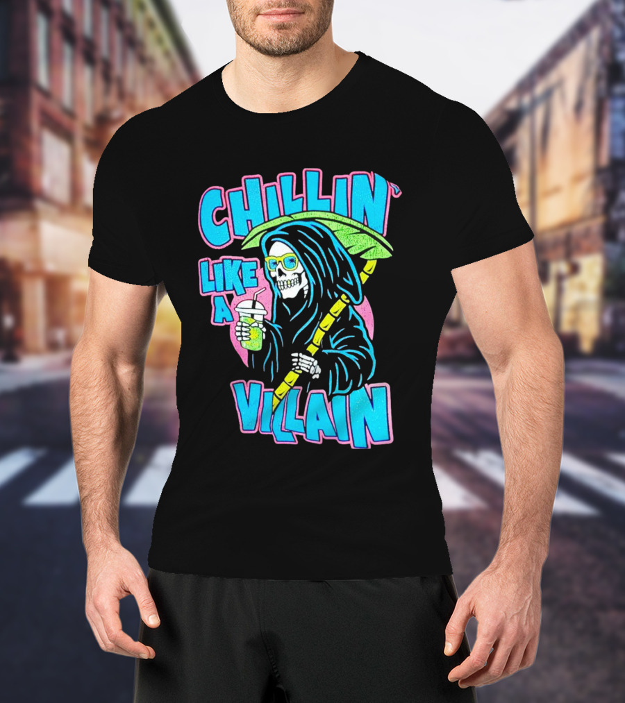 Chillin' Like A Villain Skeleton With Umbrella And Drink T-Shirt
