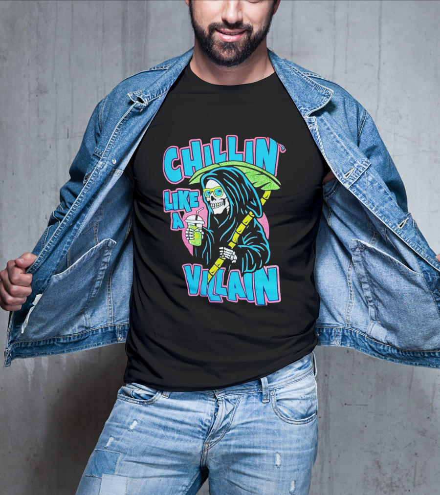 Chillin' Like A Villain Skeleton With Umbrella And Drink T-Shirt