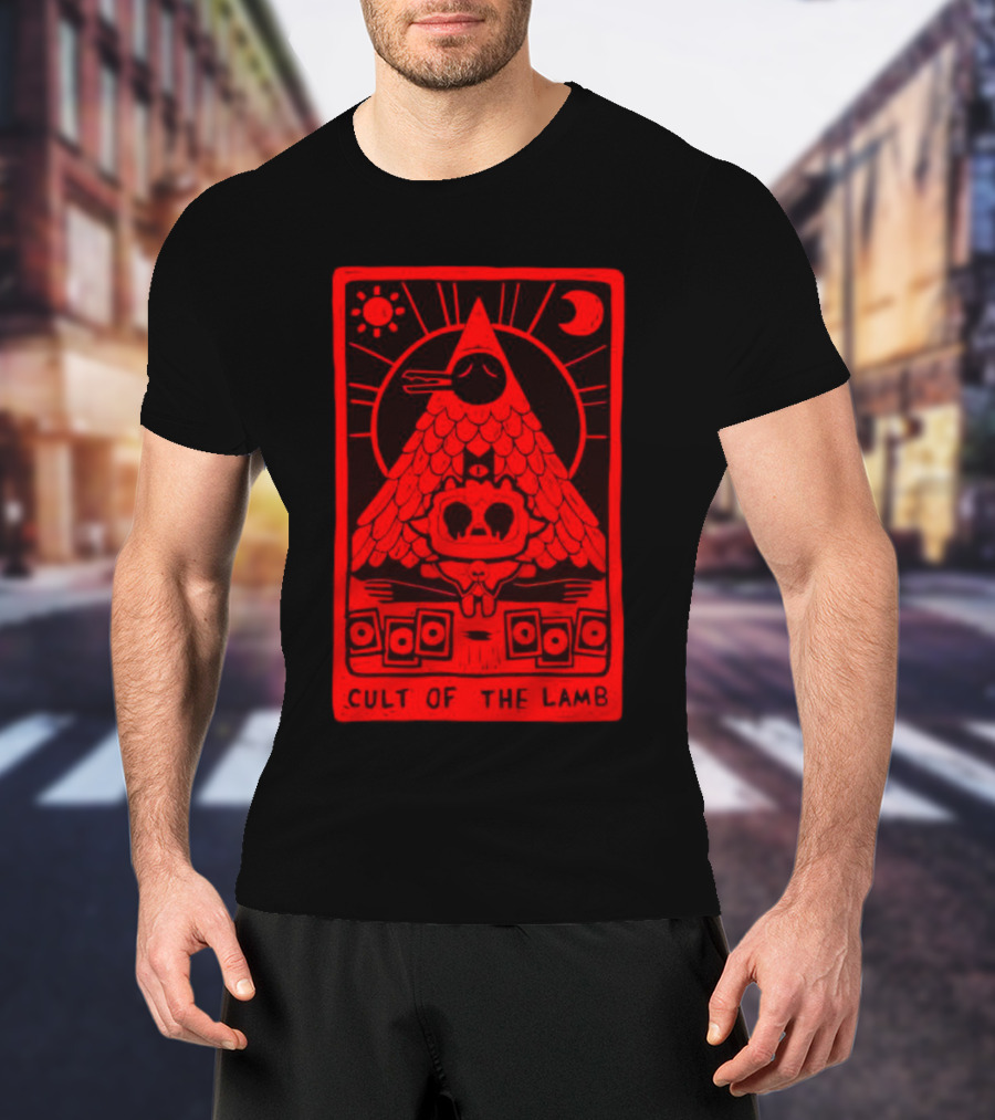 Cult Of The Lamb Red Tarot Pyramid With Sun And Moon Symbols T-Shirt