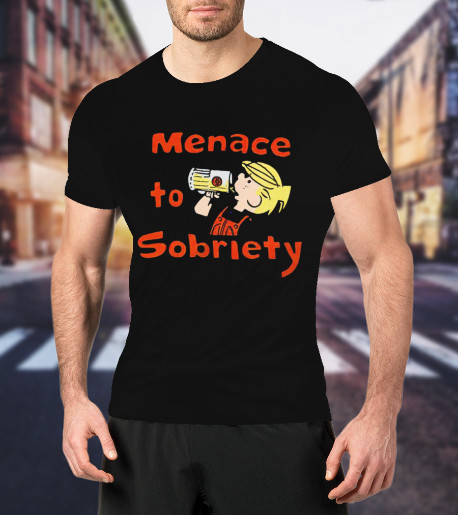 Menace To Sobriety Cartoon Character Drinking Beer T-Shirt