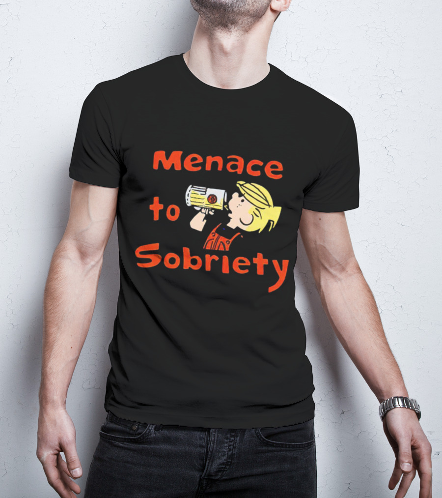 Menace To Sobriety Cartoon Character Drinking Beer T-Shirt