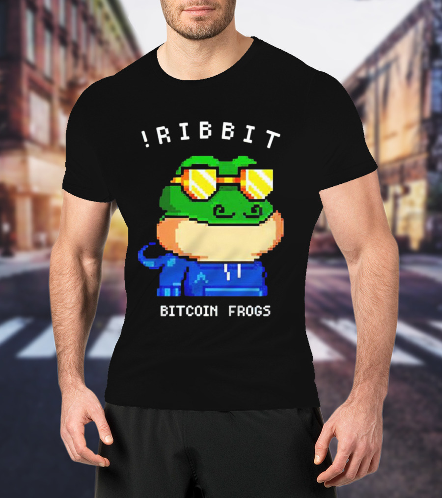 Ribbit Bitcoin Frogs Pixel Art Frog With Sunglasses T-Shirt