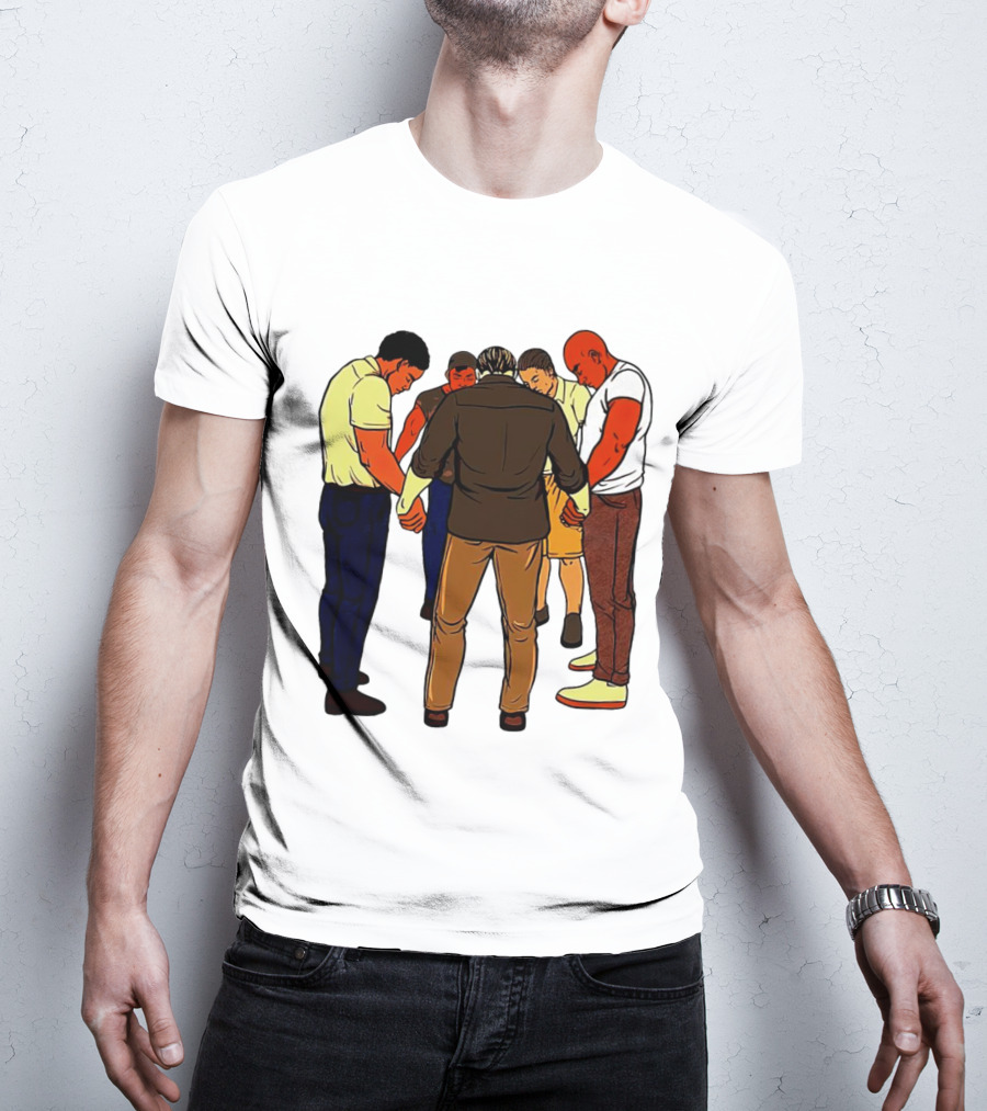 Black Men Praying In Circle Together T-Shirt