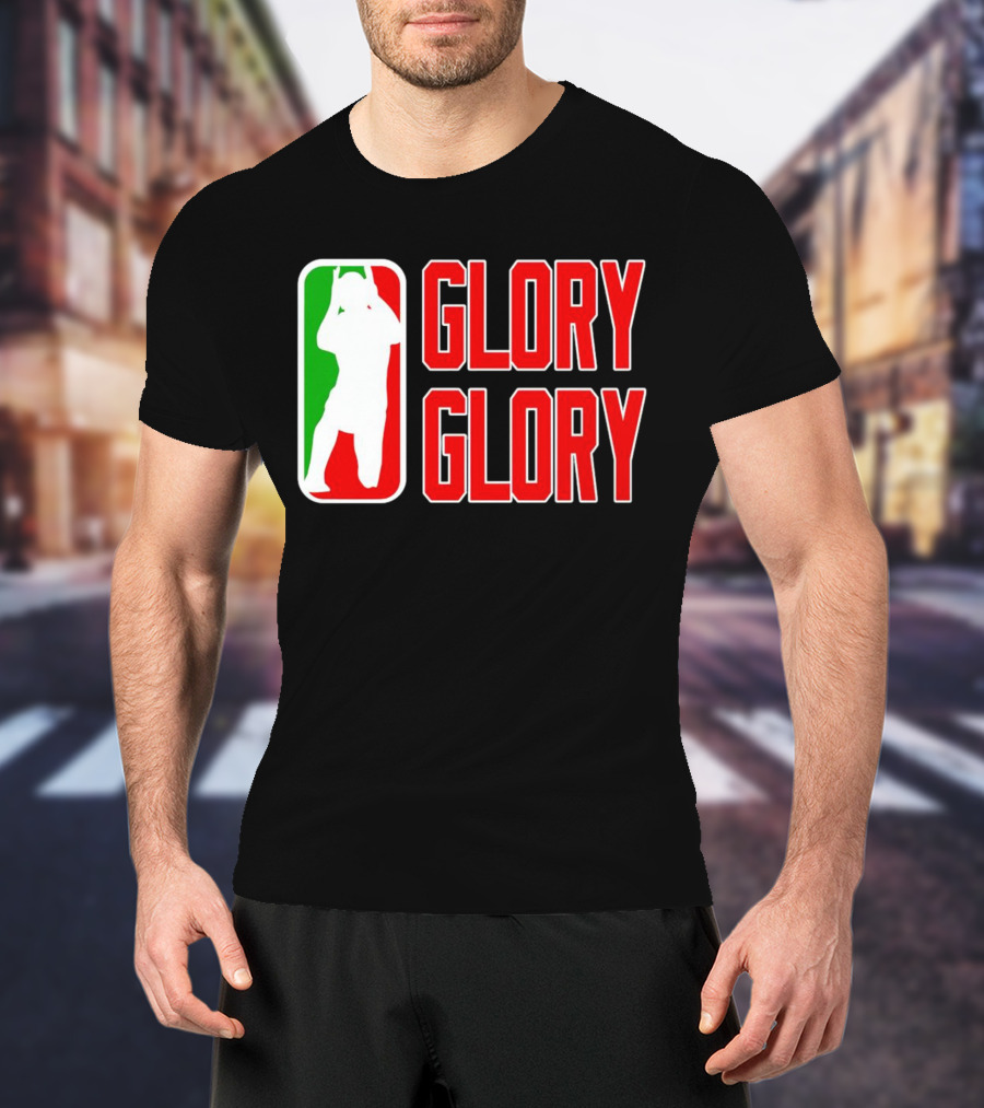GLORY GLORY Soccer Trophy Celebration Silhouette Mexican Flag Colors T-Shirt