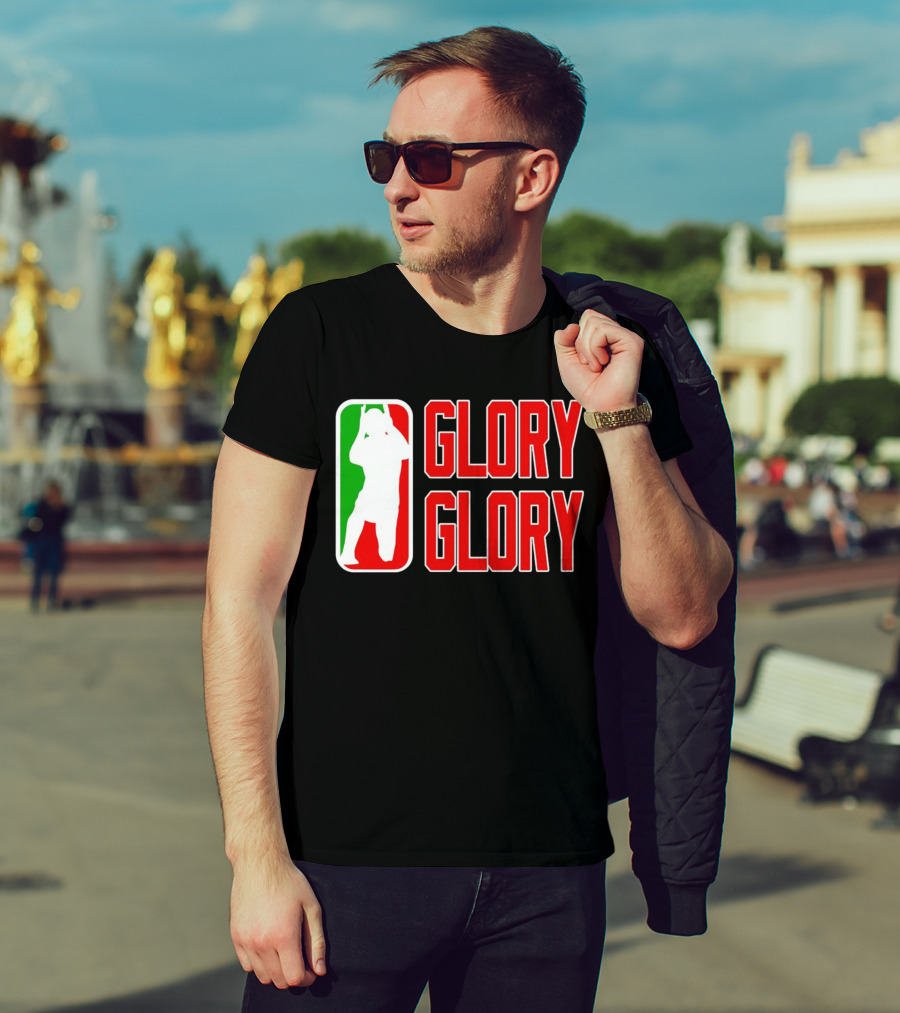 GLORY GLORY Soccer Trophy Celebration Silhouette Mexican Flag Colors T-Shirt