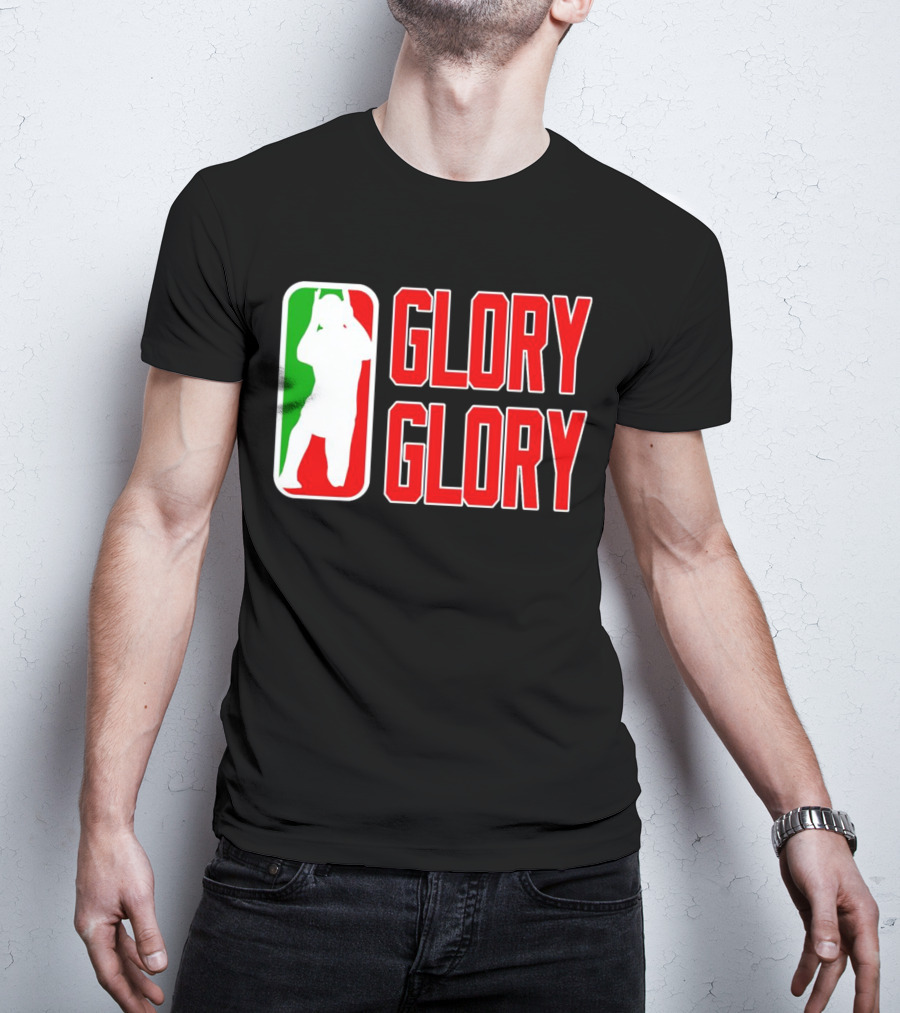 GLORY GLORY Soccer Trophy Celebration Silhouette Mexican Flag Colors T-Shirt
