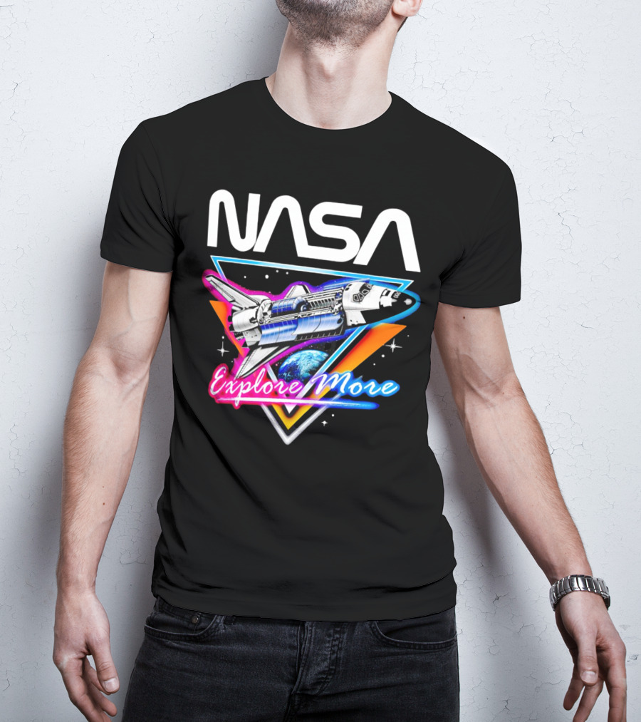 NASA Neon Glow Space Shuttle Explore More T-Shirt