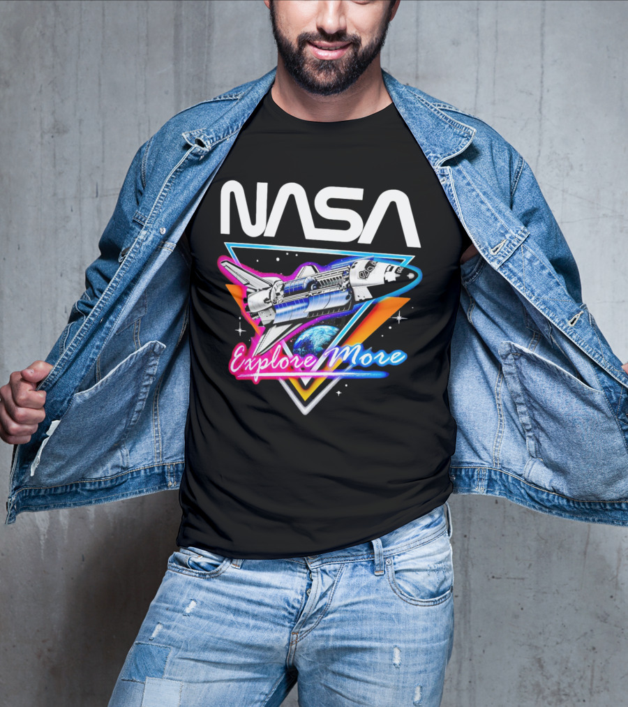 NASA Neon Glow Space Shuttle Explore More T-Shirt